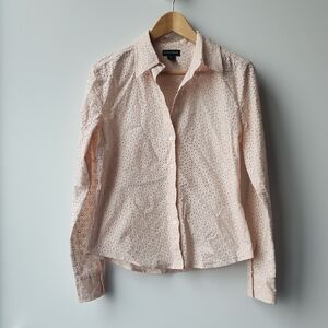 Club Monaco Eyelet Button Up Fitted Blouse Top